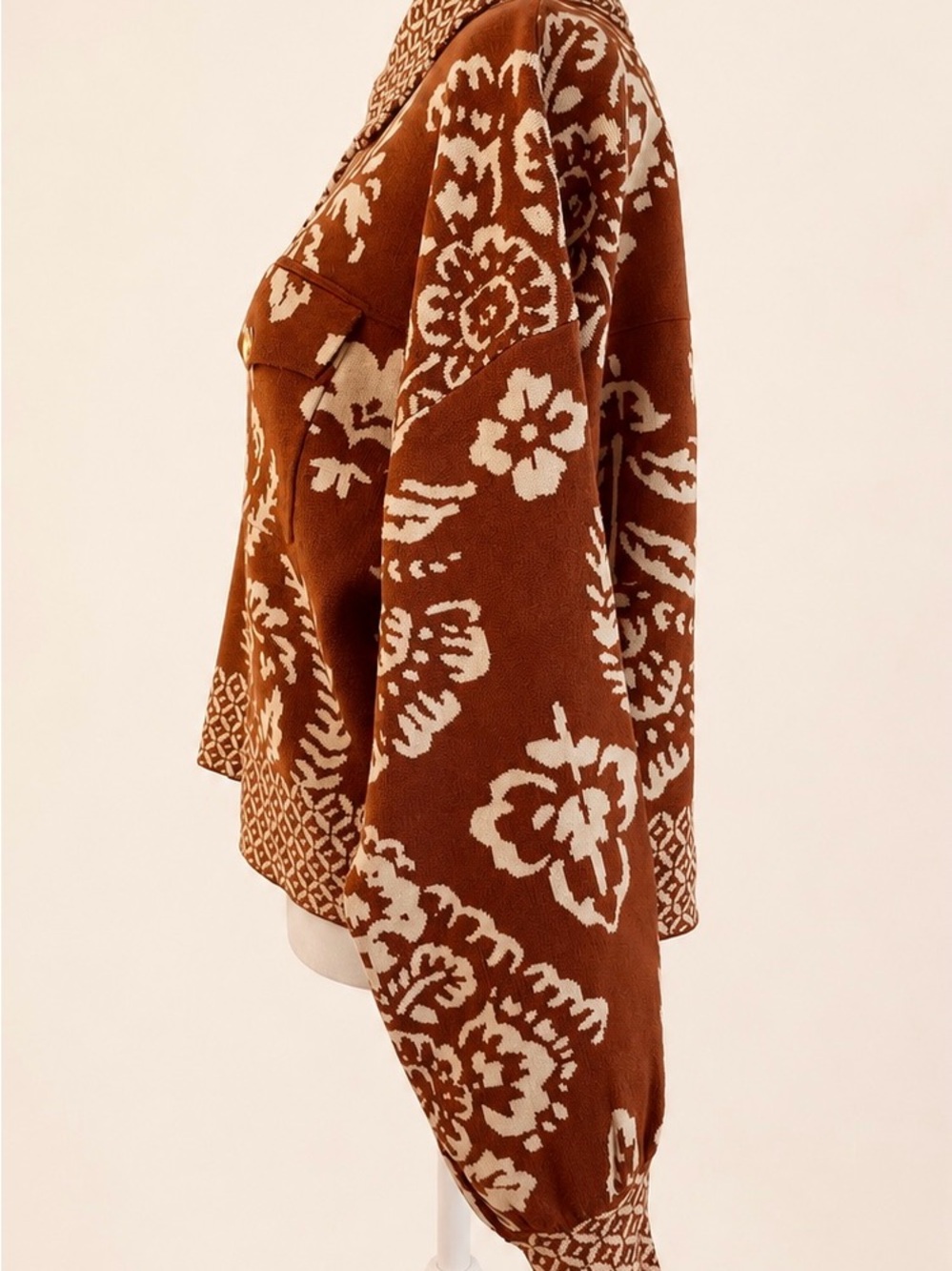 Rust and Cream Damask Inspired Jacquard Sweater Jacket - Medium - Picture 2 of 5